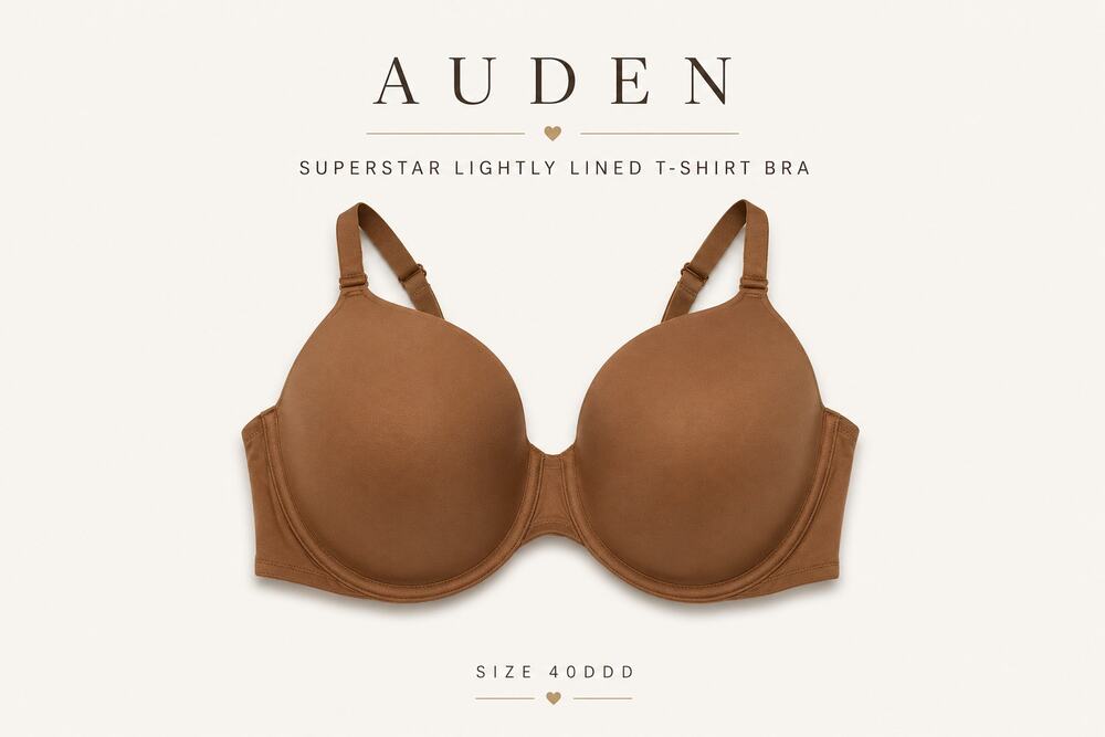 Auden Lightly Lined T-Shirt Bra Womens 40DDD Brown Full Coverage Underwire NWT